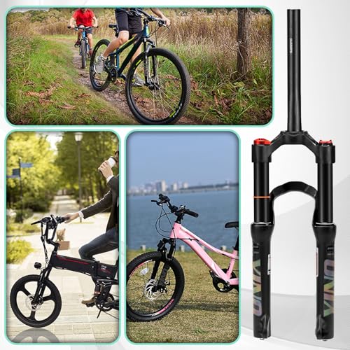 AEYINO 20-Zoll-Air-Mountainbike-Federgabel, 100 mm Federweg, 1 1/8 Zoll gerades Rohr, manuelle Sperre, 9 mm Schnellspanner, Mountainbike-Vorderradgabel, passend für MTB-Tourenräder (Black)