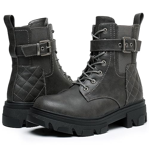 GLOBALWIN Women's Combat Boots Lace Up Ankle Booties Comfortable Lug Sole Boots For Women Chunky Low Heel2