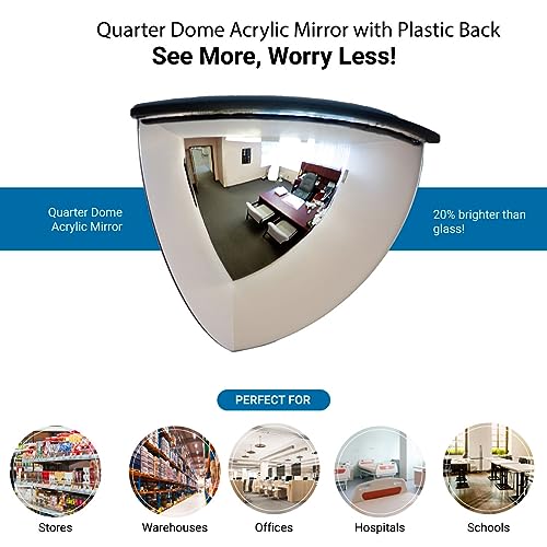 Vision Metalizers 18\" Acrylic Quarter Dome Mirror With Plastic Back, Round Indoor Security for Driveway Safety Spots, Outdoor Warehouse Side View, Circular Wall for Office Use (DPB1814)