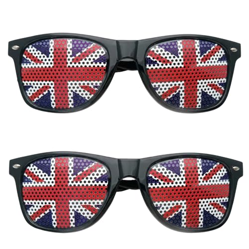 Rndqw 2 PCS Union Jack Glasses Stylish Black Frame Sunglasses for Sports Events and Outdoor Activities Classic British Design England Glasses