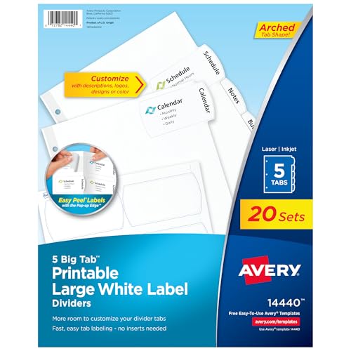 Intercalaires pour classeur Avery avec onglet facile à détacher pour un étiquetage sans stress