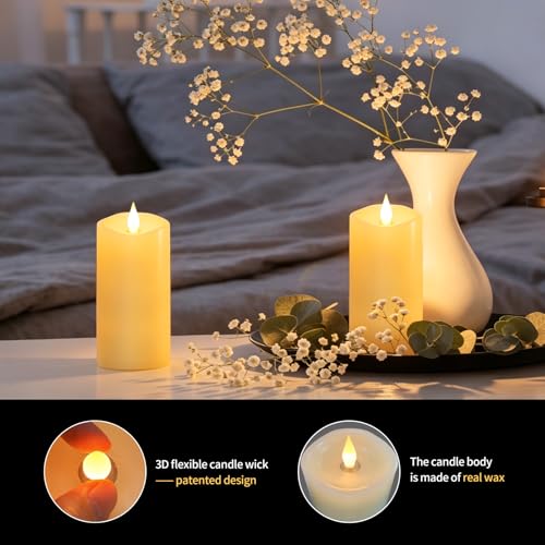Image of Flameless LED Candles 3 inchx6 inch Set of 2, Battery Operated with Remote & Timer, 600-Hour on 2 AA Batteries, Flickering Realistic Flame, Ivory for Indoor /Outdoor