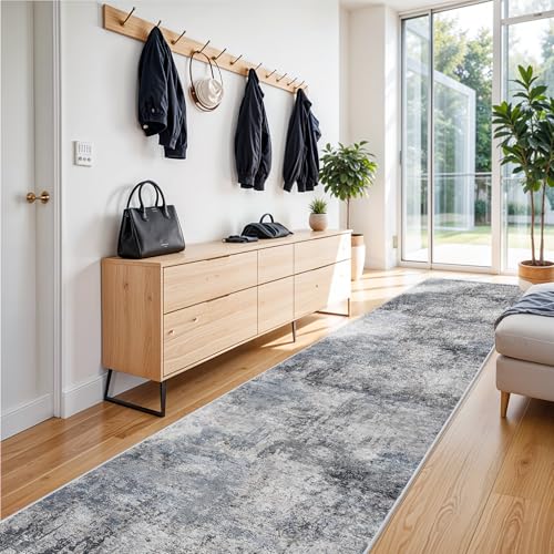 RUUGME Hallway Runner Rug 3x14 - Runner Rug Stain Resistant for Living Room Non Slip Indoor Entryway Rubber Backing Carpet Bedroom Kitchen Distressed Floor Decor Mat Machine Washable 3x14 Blue