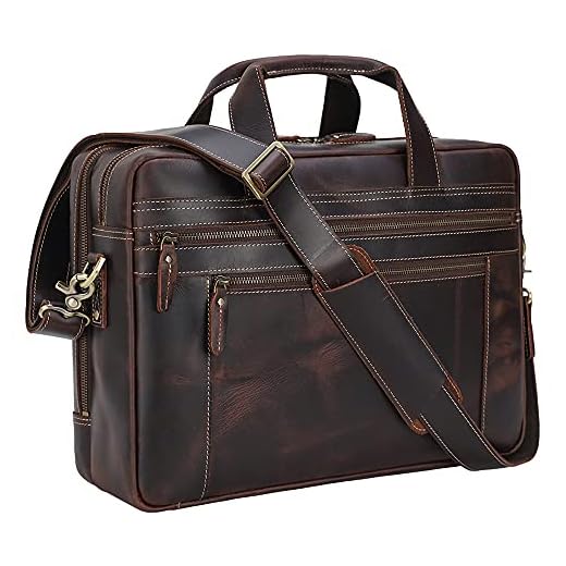 TIDING Leather Briefcase for Men Business Messenger Bag 17 Inch Laptop Bag Attache Case