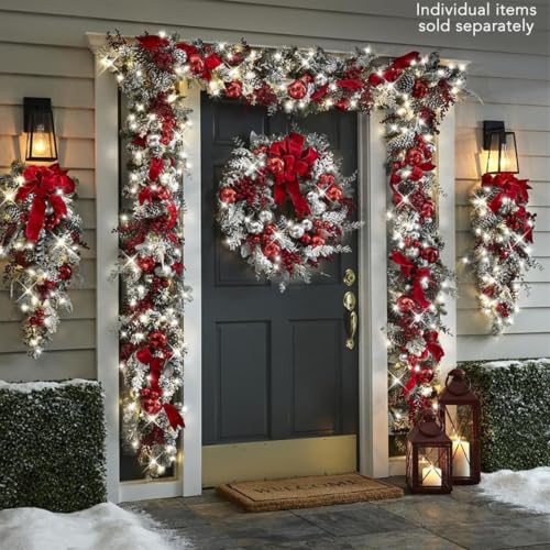23.6'' Red Bow & Artificial Plants Christmas Wreaths for Front Door Decor - image 7