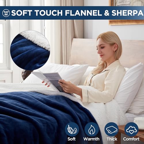 Westinghouse Electric Blanket King, Heated Blanket King Size with 10 Heating Levels and 1 to 12 Hours Heating Time Settings, Flannel to Sherpa Reversible, Machine Washable (90" x 100", Navy)