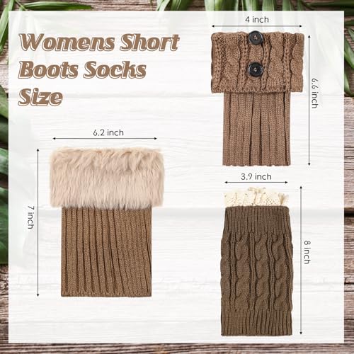 3 Pairs Winter Warm Boot Cuffs Leg Warmers Ankle Warmers for Women Short Boot Socks Crochet Knitted Furry Leg Warmers for Winter2