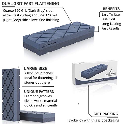 Sharp Pebble Large Flattening Stone- Dual Grit Coarse/Fine Sharpening Stones Flattener- Diamond Grooves Whetstone Fixer-Re Level Any Whetstones, Waterstones, Oil Stones