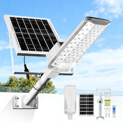 TLBenLD Außen Solar Straßenlaternen (6000mAh 1 Pack) - IPX4 wasserdichte LED-Lampe mit Fernbedienung für Hof/Garten/Pfad