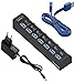 Produktbild Tumao USB 3.0 Hub 7 Ports mit Netzteil, USB 3.0 Datenhub 7 Ports Adapter Super Speed mit 5V 2A USB Power Adapter unabhängige Externe Ladegerät Für iMac, MacBooks, PCs und Laptops, Tablet