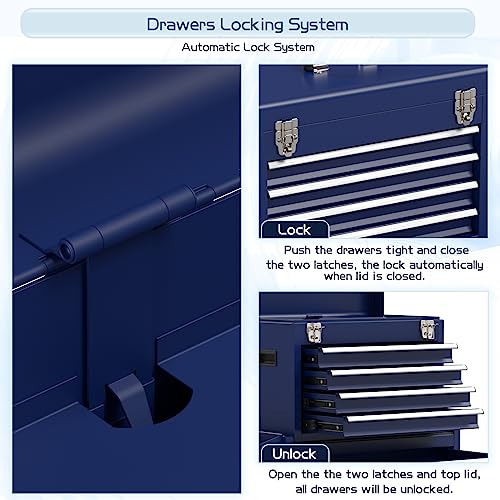 5-Drawers Rolling Tool Chest Tool Box With Wheels, 2-In-1 Detachable Tool Storage With Large Cabinet And Sliding Drawers, Removable Tool Box Organizer With Lockable For Garage, Workstation (Darkblue) #TOP2