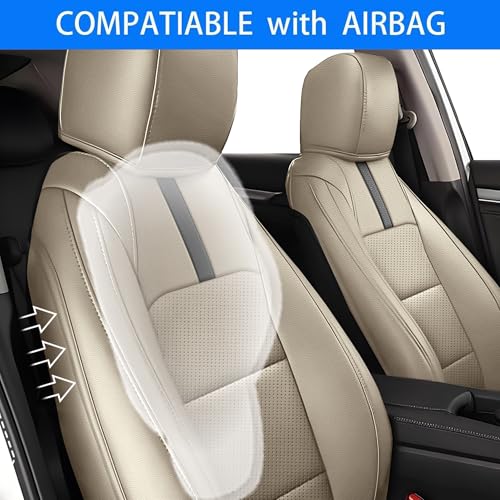 Image of AOMSAZTO Custom Fit Seat Covers for Honda Civic: Hatchback 2022 2023 2024 Sport /LX &Hatchback Hybrid Sport 2025 Full Set Faux Leather Breathable Waterproof Car Seats Covers Beige