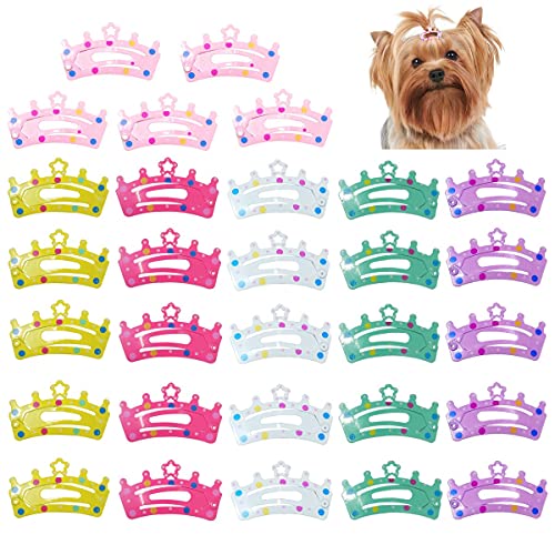 30 Pcs Puppy Cat Dog Hair Clips 1.6" Pet Hair Barrettes Crown Hair Pins Multicolor Dog Topknot Bows Dog Grooming Bows Pet Supplies Dog Bows Dog Hair Accessories for Pet Cat Dog