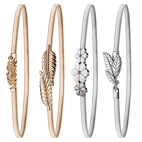 Bememo 4 Pieces Women Elastic Waist Belt Stretch Metal Dress Belt