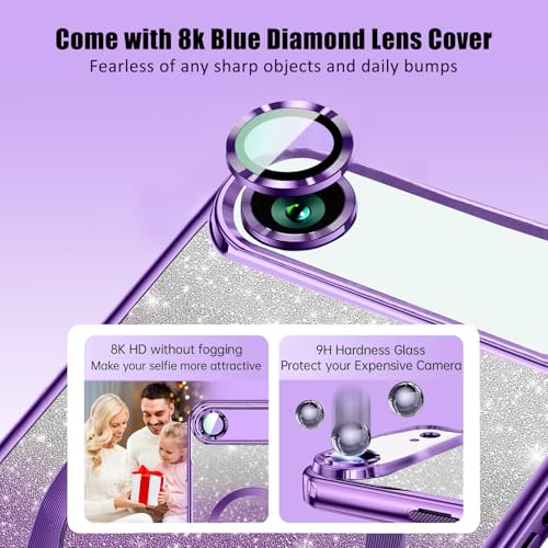 Image of Misscase for iPhone Air Case Compatible with MagSafe,Built-in Camera Lens Protector Full Protection Soft TPU Anti-Scratch Magnetic Glitter Slim Case Cover for iPhone 17 Air 6.5 inch Purple