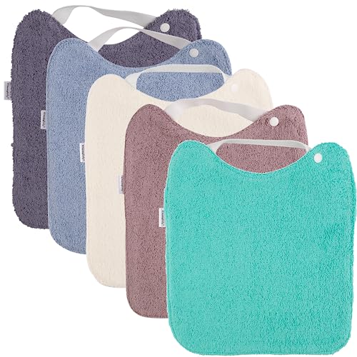 HOMYBABY® Pack 5 Baberos Rizo Bebe Impermeables - Babero Botones Cuello Guarderia - Fáciles de Poner y Quitar - Rizo y Tela con Capa de Poliester Repelente al Líquido
