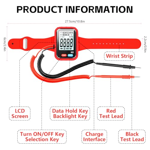 Image of Serplex Wrist-Worn Digital Multimeter with 4.3 Inch LCD Display, True RMS, Auto-Ranging, AC /DC Voltage Current Resistance Continuity Diode Capacitance Frequency Measurement for Electricians and DIY
