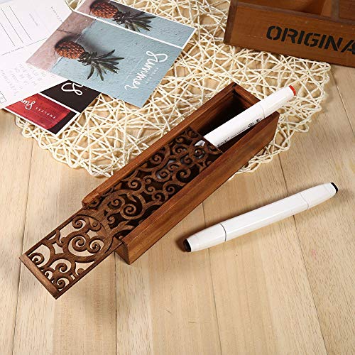 Image of Joyzan Wooden Pen Box, Wood Pencil Storage Case Retro Stash Organizer | Removable Cover Rectangular Ballpoint Pen Display Holder Gift Desktop Office Necklace Bracelet Jewelry Cosmetic