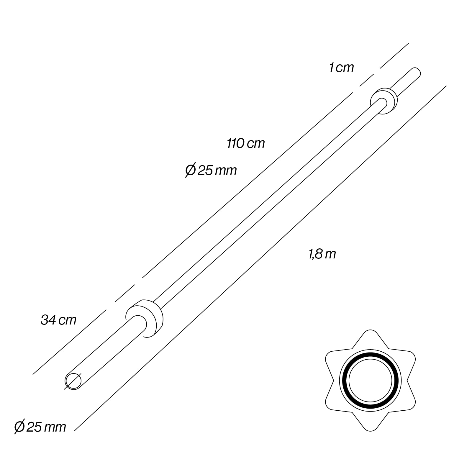 Bilanciere 180 cm 25 mm con Chiusure | Barra Pesi in Acciaio per Allenamento Home Gym, Bodybuilding e Fitness
