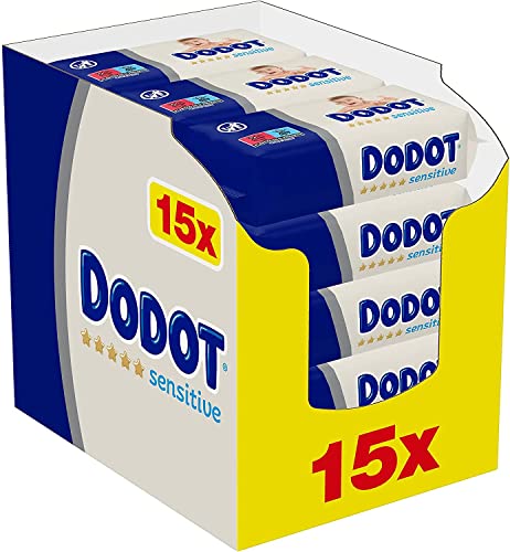 Dodot Toallitas Sensitive para Bebé, 810 Toallitas, 15 Paquete (15x54), Óptima Protección para la Piel de Dodot