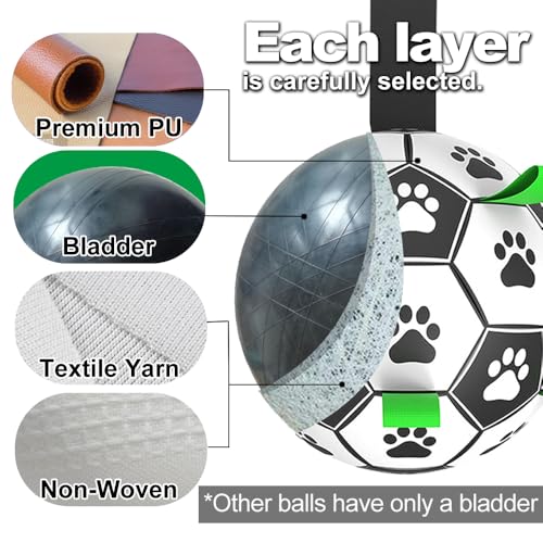 Image of Amasiver Dog Soccer Ball Toys, 9'' World Cup Dog Soccer Ball with Straps, Dogs Birthday Gifts, Water Toy, Herding Ball, Durable Balls for Large XLarge Pet, Outdoor Dog Toy (9 Inch-XLarge)