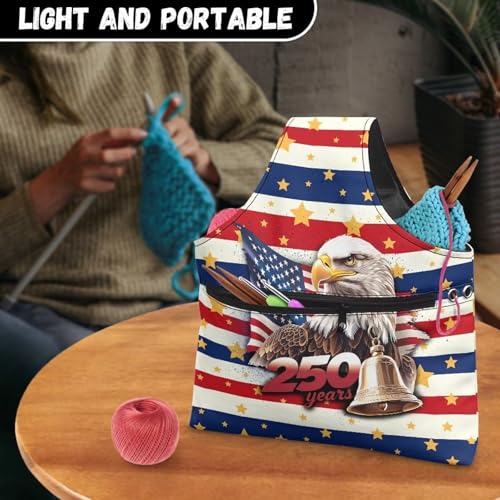 Image of ZUXONGSY America250 Yarn Tote Bags for Crocheting Lightweight 250th Patriotic Eagle Yarn Storage Organizer Knitting Project Bag for on The Go Travel July 4th 2026