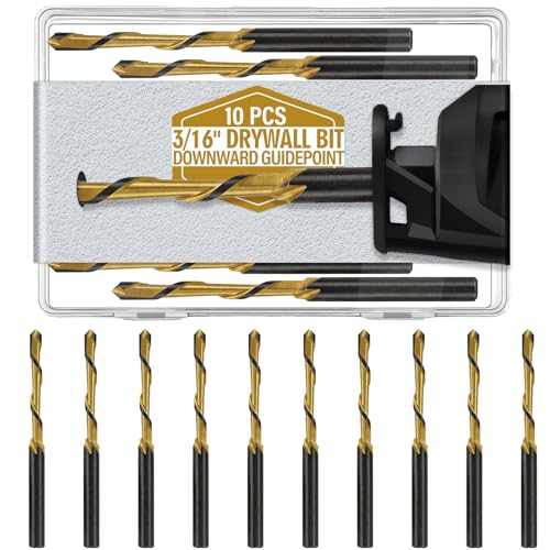 Image of Tondiamo 10 Pcs Drywall Router Bits 3 /16 Drywall Rotor Tips M2 High Speed Steel Cutting Bit Downward Router Cutout Rotary Guidepoint Drill Tool, Used for with Spiral Saw (Yellow and Black)