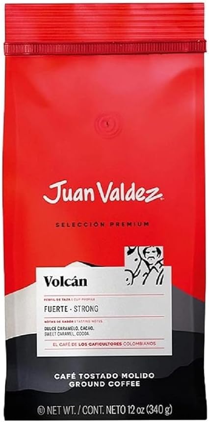 Juan Valdez Volcan Ground Coffee 12 oz, Colombian Coffee Premium Line, Strong Coffee with a Harmonious Subtle Acidity, Notes of Sweet Caramel, and Dark Chocolate Finish, Certified Humane, Rainforrest, Halal, Kosher, BASC, OEA pack of 1