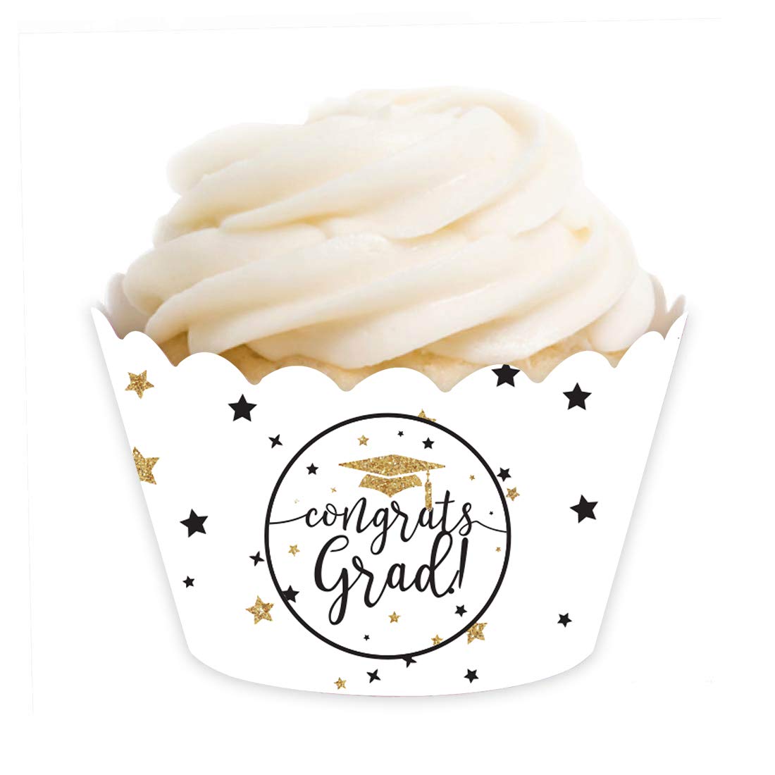 Andaz Press White and Gold Glittering Graduation Party Collection, Cupcake Wrappers, 20-Pack
