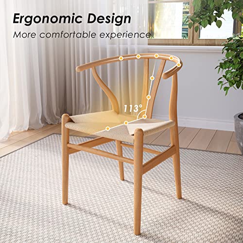 Stary Set Of 2, Fully-Assembled Modern Wishbone Mid-Century Curved Backrest, Natural Hemp Seat Suitable, Kitchen, Living Room Weave Dining Chairs #TOP4