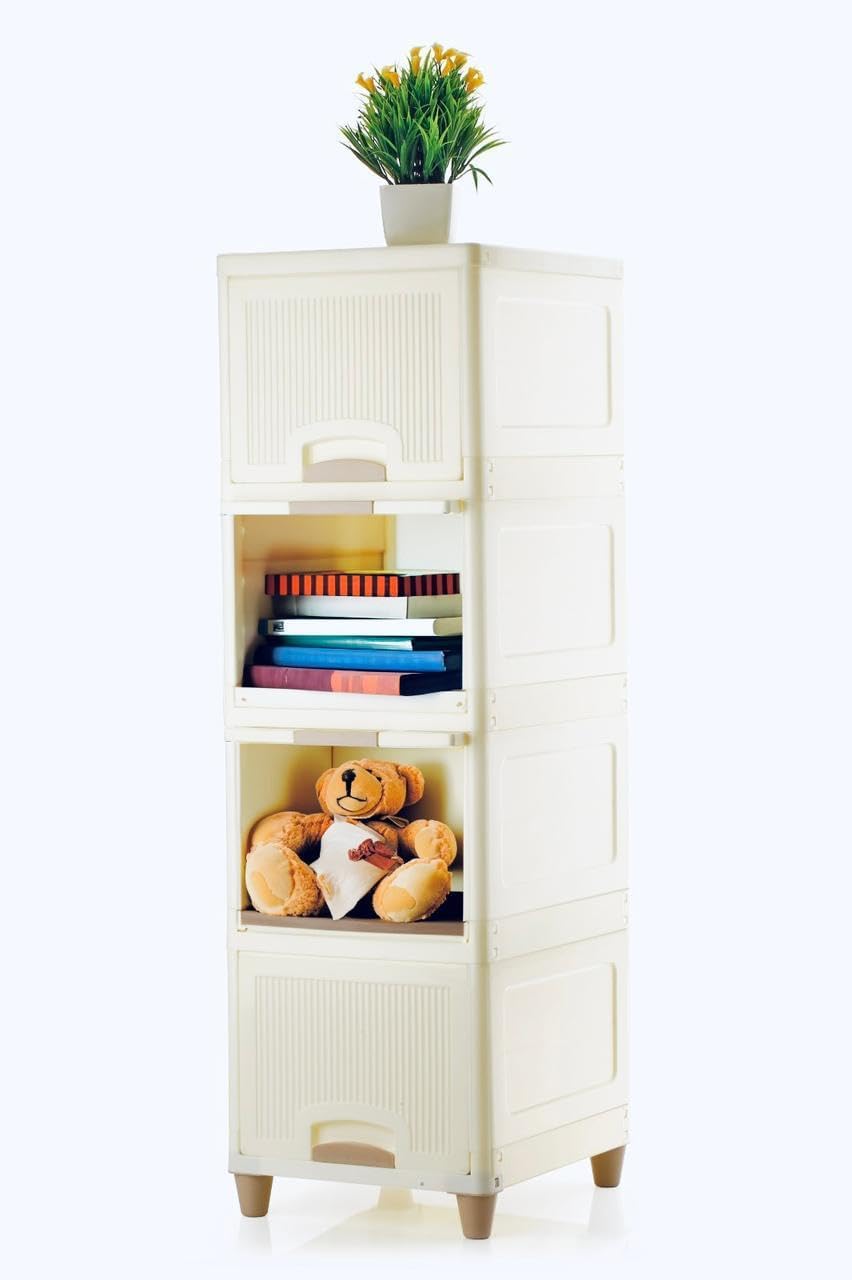 Heavy Duty 4-Layer Plastic Storage Cabinet with Folding Drawers | Multipurpose Drawer Organizer for Clothes, Wardrobe, Bedroom, Kitchen & Office | Foldable Storage Rack-image-40