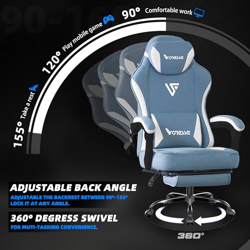 Image of Vonesse Gaming Chair, Computer Chair Fabric with Pocket Spring Cushion, Office Chair with Footrest and Massage Lumbar Support, Reclining Gaming Chairs for Adults 250LBS (Blue)