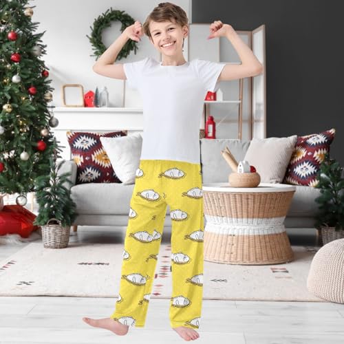 Boy's Pants Fur Seal Fish Yellow Dot Jogger Pants Elastic Waist Long Bottoms Trousers with Pockets 6-14 Years2
