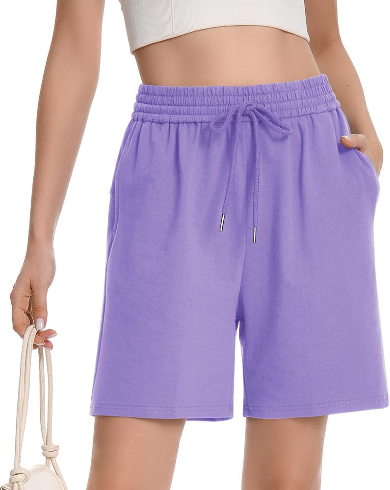 Womens Athletic Sweat Shorts Drawstring High Waisted Short Baggy Lounge Cotton Long Bermuda Shorts with Pockets - Image 2