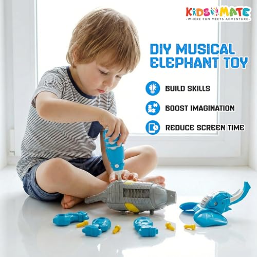Image of Kidsmate DIY Elephant Robot Toy for Kids Age 3+ Years | Battery Powered Walking Animal with Real Sound & Music | Interactive Fun STEM Learning Toys for Boys & Girls - Blue