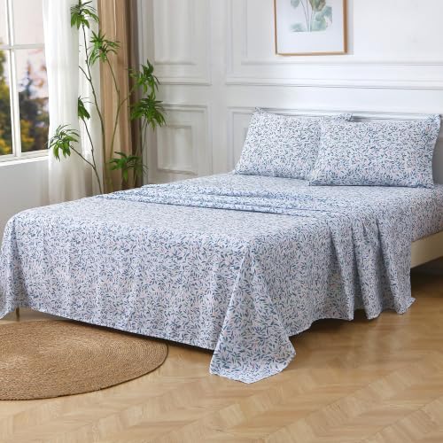 Image of Viviland Floral Queen Sheet Set - 4 Piece Vintage Deep Green Flower Patterned Bed Sheets - Soft, Breathable Microfiber Sheets with Deep Pocket, Non-Slip Fitted Sheets & Pillowcases