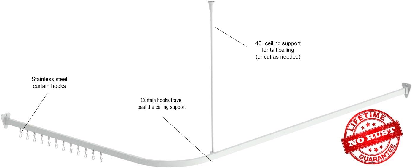 ShowerAuthority Corner Shower Curtain Rod, Track Style, Universal Size, White Finish.