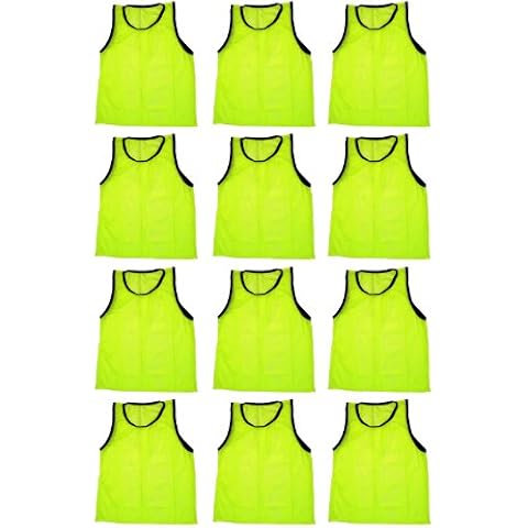 BlueDot Trading 12 Adult Mens Womans Unisex Sports Pinnie Scrimmage Training Vest, Nylon Mesh for Team Practice - For Soccer, Field Hockey, Lacrosse, Football, Basketball, COLOR: Yellow (12 Pack) Cover