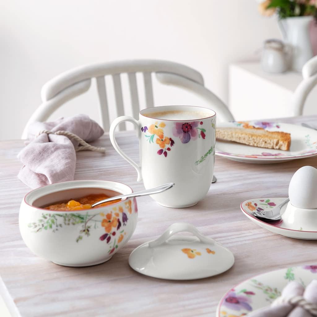 Villeroy & Boch Mariefleur BasicCollection Latte Macchiato Mug, Premium Porcelain, Made in Germany, 12.5 oz Capacity, Creamy White/Floral