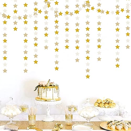 Image of White-Gold Champagne Party-Decorations Bachelorette-Christmas Garland - 62ft Twinkle Little Star Hanging Streamers Banner, Wedding Birthday Baby Bridal Shower Engagement Decor Hugtmr
