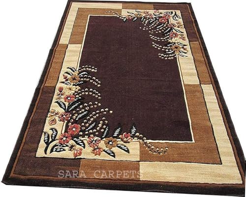 Image of Soft Thick Geometric Acrylic Washable Anti Skid Carpet. for Living Room Bedroom. Hall Size 6 x 8 feet (150X210 Cm) Brown D13