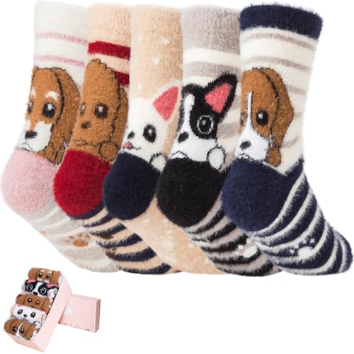Image of SISOSOCK 5 Pairs Fuzzy Soft Cozy Comfortable Socks for Women, Casual Sleep Comfy Socks, Perfect Warm Winter Gifts for Women