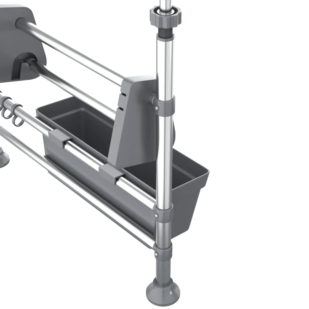 Küchenorganisator aus Aluminium verstellbar, platzsparend, 50 x 15 x 47 bis 80 cm, Silber, mit Küchenrollenhalter, Haken und Korb für Küche, Bad, Haushalt