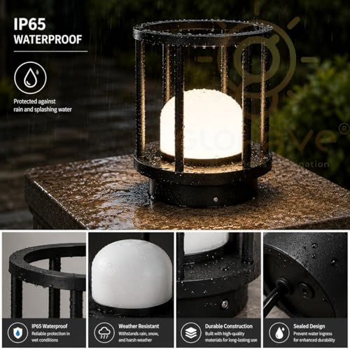 Image of Glowave Outdoor Bollard Light for Garden & Pathway, Waterproof Lantern Post for Patio or Fench Deck, Doorway Porch Pillar Lamp - Warm White (788S /GL-BK)