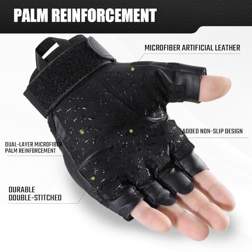 Image of WTACTFUL Fingerless Tactical Gloves Men Women, Breathable Reinforced Palm | Microfiber Leather, Breathable Mesh, Adjustable Wrist, Anti-Slip, for Motorcycle Airsoft Paintball Cycling Work Hiking