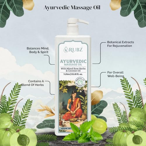 Image of Rubz Ayurvedic Therapeutic Massage Oil For Body & Mind | For Stress Relief & Skin Rejuvenation | Improves Mobility & Flexibility | Suitable For All Skin Types | 1 Lit