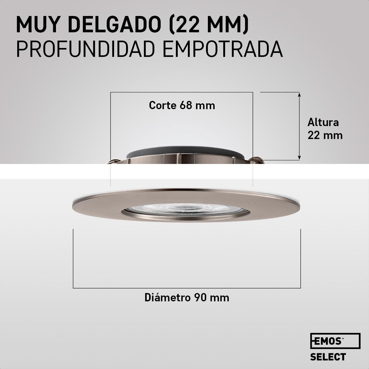 EMOS Focos Led Interior Techo, 230 V, 4.9 W/380 lm, 50° orientable, extra plano, blanco cálido 3000K, 12 Pack, Ojos de Buey Led Para Techo, níquel