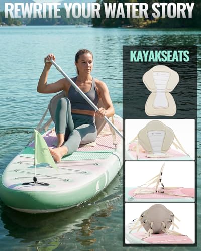 Image of 10'6''x33''Inflatable Stand Up Paddle Board, 400lbs Extra Wide Stand Up Paddleboard with Kayak Seat, Anti-Slip EVA Deck Premium SUP Accessories Kit, Non-Slip Stable Deck Boat