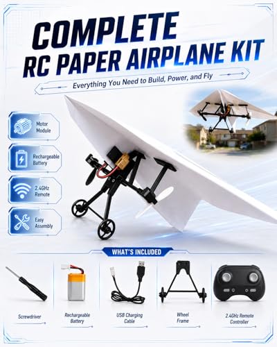 Image of Rc Paper Airplane Motor Kit DIY Model Airplanes Launcher Construction Set with Gyro Stabilizer Dual Propellers Foldable Electric Remote Control Paper Plane Drone Stem Toy Tech Gadgets Gifts(Set 1)