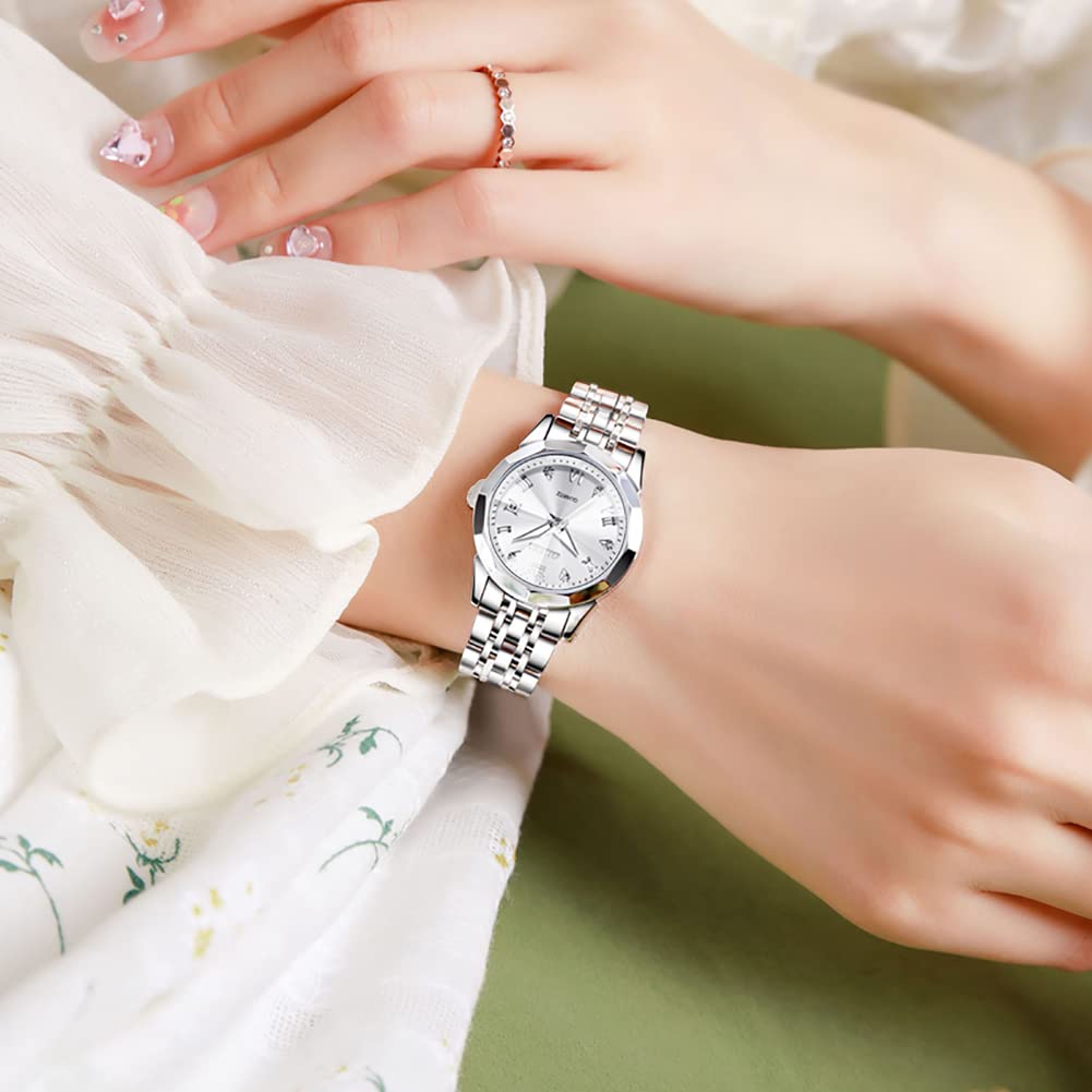 OLEVS Montre Femme Analogique Quartz Acier Inoxydable Étanche Lumineuse Diamant Chic Élégante Cadeau